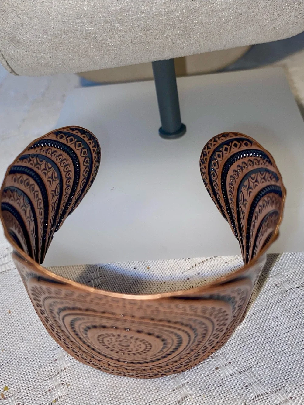 Handcrafted Copper-Tone Engraved Cuff Bracelet